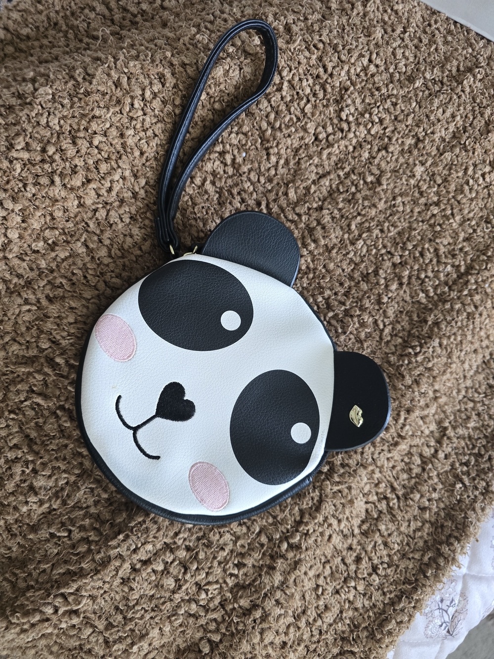 Betsey Johnson Panda Wristlet in White, Black & Pink